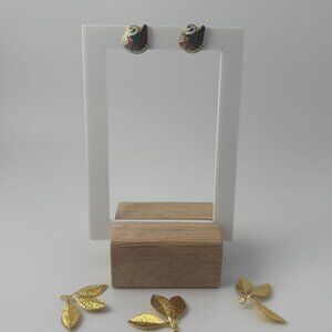 Vintage Fancy Swans Cloisonne Enamel Stud Earrings